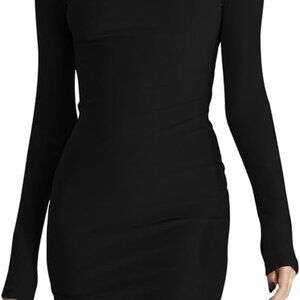 Women's Long Sleeve Bodycon Dress Ribbed Knit Casual Party Mini Dress Small